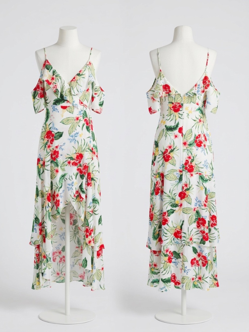 Bardot Off the Shoulder tropical floral High/Low Maxi Dress